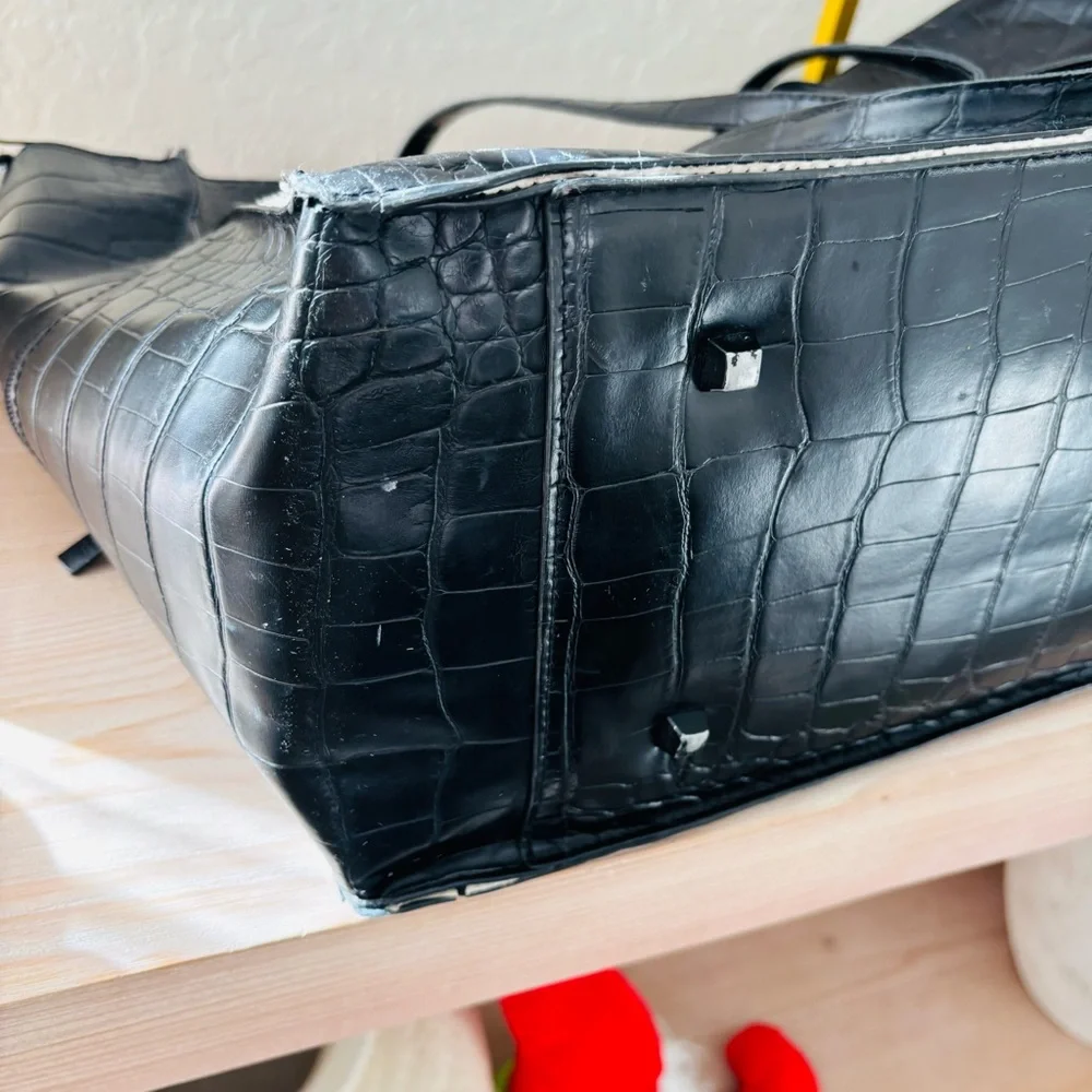 Beis Work Tote‎ Oversized Elegant Black Crocodile-Embossed Tote Bag Women’s